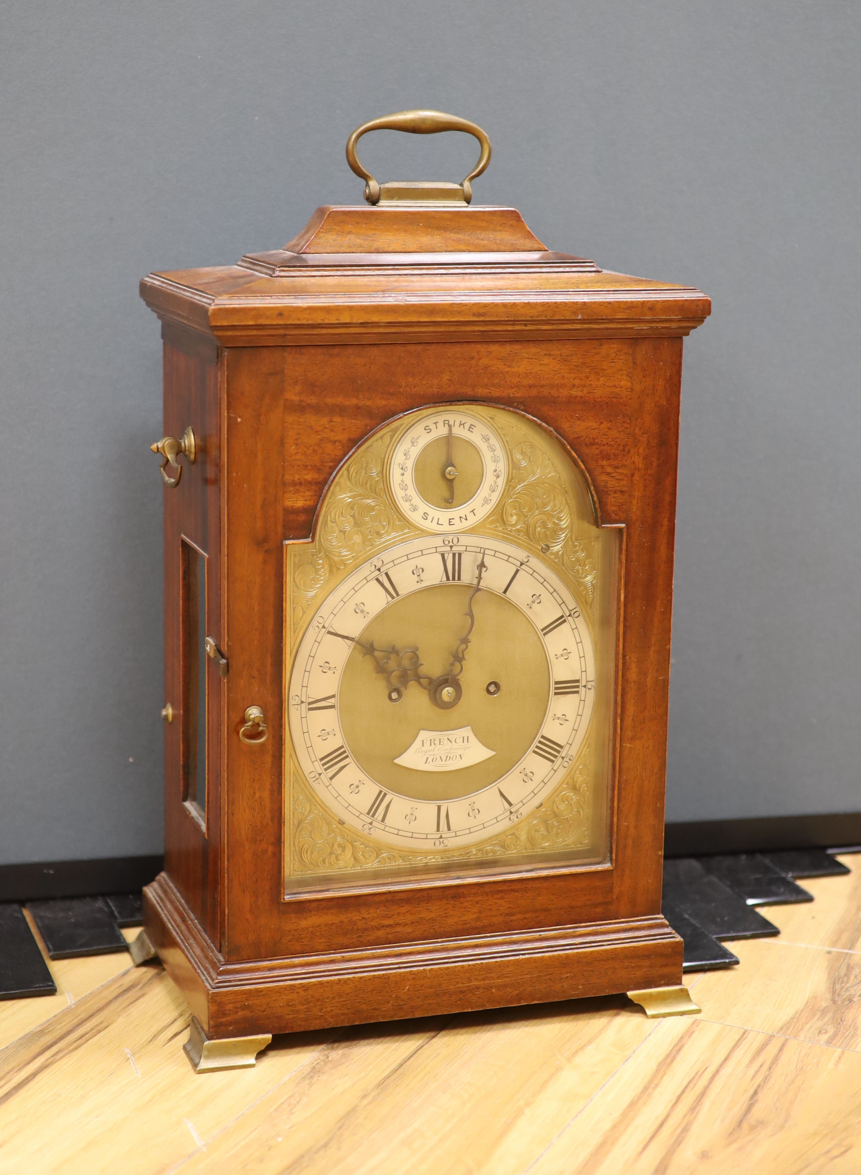 A mahogany twin fusee bracket clock, signed French, Royal Exchange, London